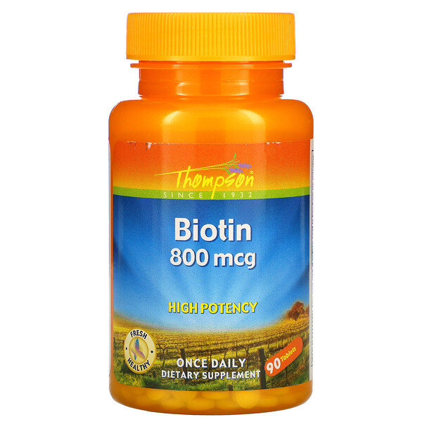 Thompson, биотин, высокая эффективность, 800 мкг, 90 таблеток
