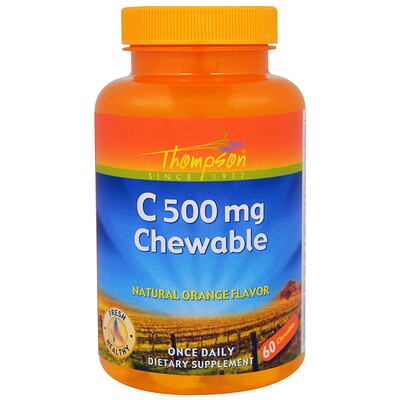 Thompson C 500 мг, жевательные таблетки с натуральным апельсиновым вкусом, 60 жевательных таблеток