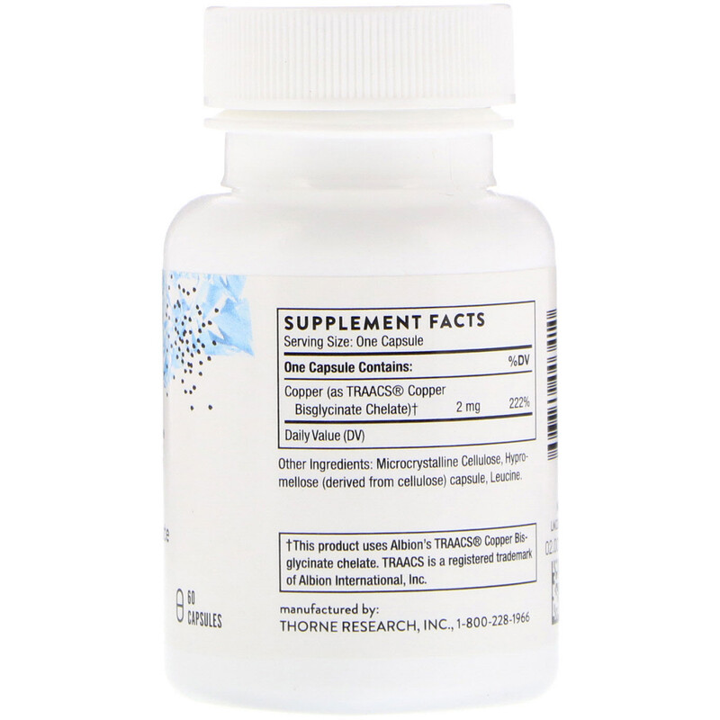 Thorne Research, Copper Bisglycinate, 60 Capsules iHerb