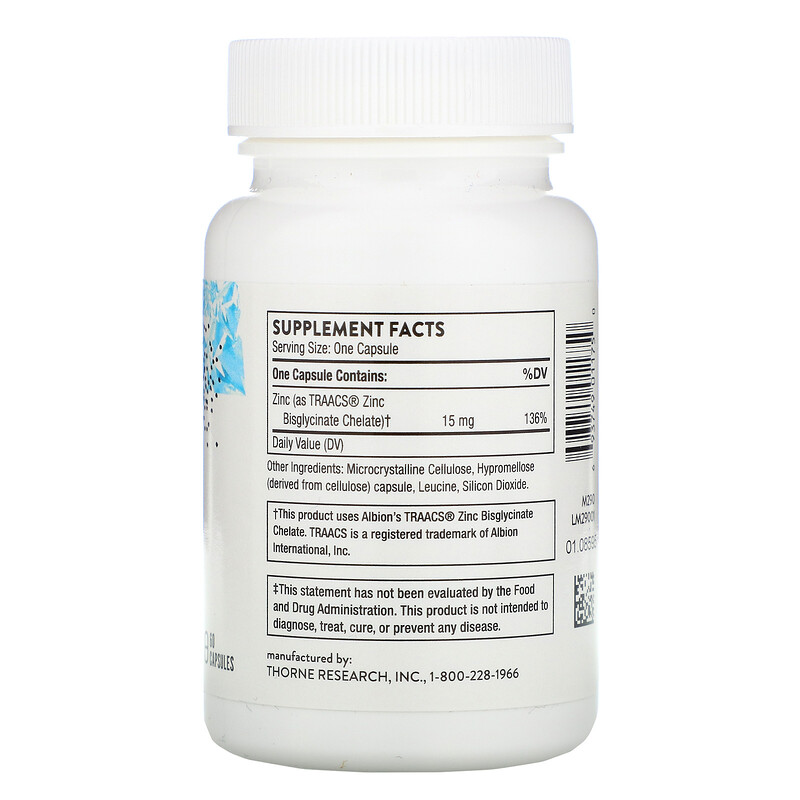 Thorne Research, Zinc Bisglycinate, 15 mg, 60 Capsules iHerb