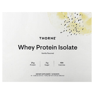 Thorne, Isolat de protéines de lactosérum, Vanille, 14 sachets, 27,9 g pièce