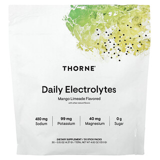 Thorne, Päivittäiset elektrolyytit, mangoli-lime, 30 pussia, 4,37 g/pussi