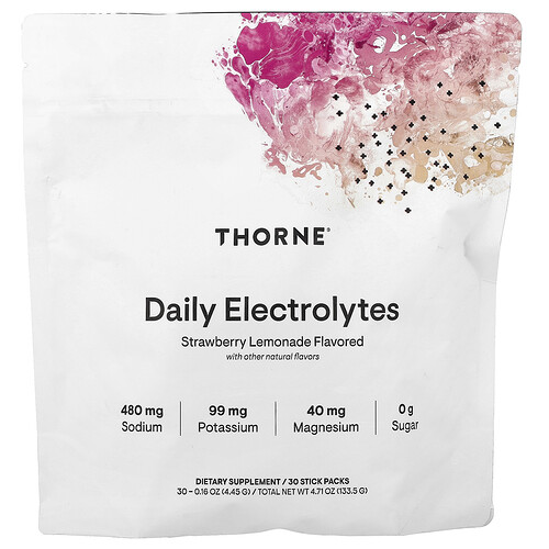 Thorne, Tägliche Elektrolyte, Erdbeer-Limonade, 30 Stick-Packungen, je 4,45 g