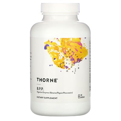 Thorne Research B.P.P., (бетаин/пепсин/панкреатин), пищеварительные ферменты, 180 капсул