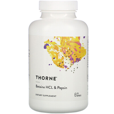 Thorne Research Бетаингидрохлорид и пепсин, 225 капсул