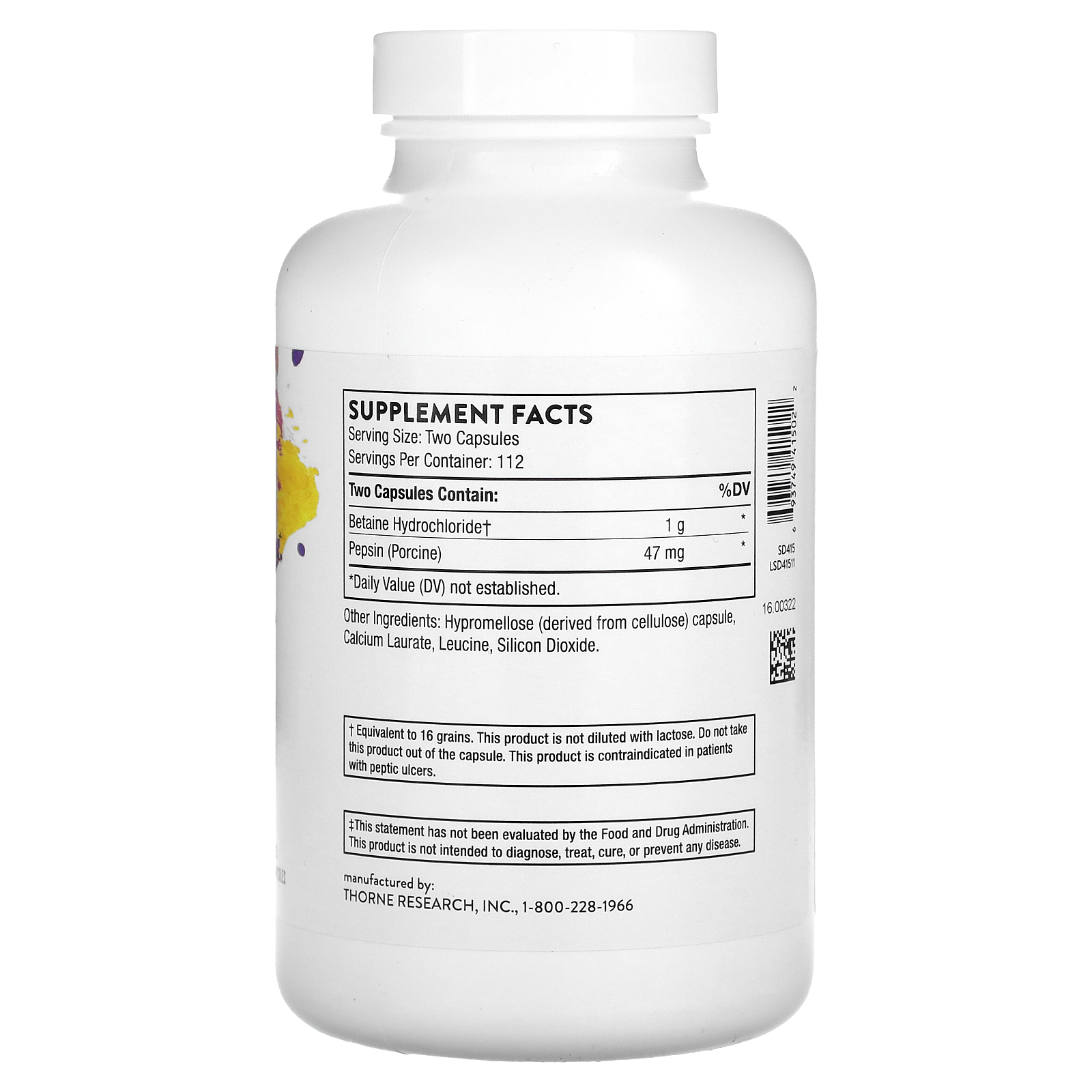 Thorne, Betaine HCL & Pepsin, 225 Capsules
