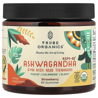 Tribe Organics, KSM-66® Ashwagandha, For Kids and Teenageers, Strawberry, 60 Gummies