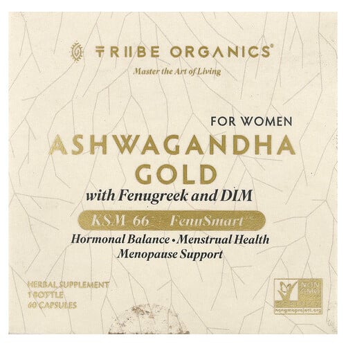 Tribe Organics, Ashwagandha Gold mit Bockshornklee und DIM, für Frauen, 60 Kapseln