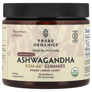 Tribe Organics, Ashwagandha KSM-66® Gummies with Amla Fruit, Strawberry, 60 Gummies