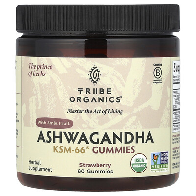 Tribe Organics  Ashwagandha KSM-66® with Amla Fruit  Strawberry  60 Gummies