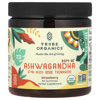 Tribe Organics, Ashwagandha KSM-66®, For Kids and Teenagers, Strawberry, 60 Gummy Sweets