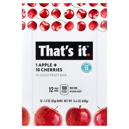 That's It, Fruchtriegel, Apfel + Kirschen, 12 Riegel, je 35 g (1,2 oz.)