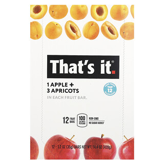 That's It, Meyve Barları, Elma + Kayısı, 12 Bar, Her Biri 1,2 oz (35 gr)