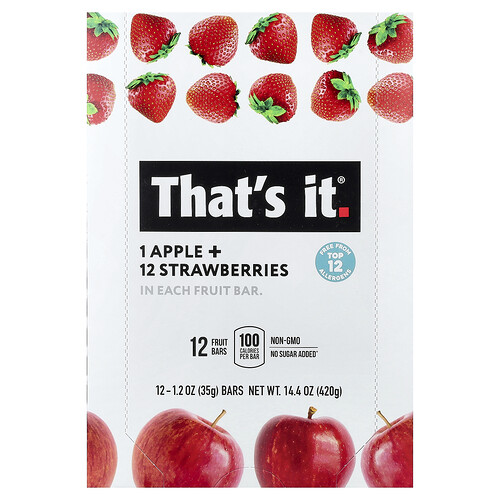 That's It Fruit Bars, Apple + Strawberries, 12 Bars, 1.2 oz (35 g) Each
