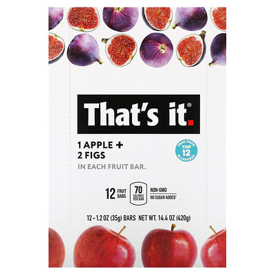 Product Image for That's It, Fruit Bar, Apple + Figs, 12 Bars, 1.2 oz (35 g) Each