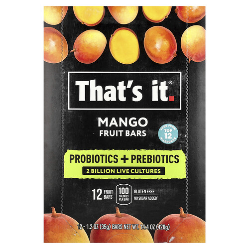That's It Probiotics + Prebiotics Fruit Bars, Mango, 12 Bars, 1.2 oz (35 g) Each