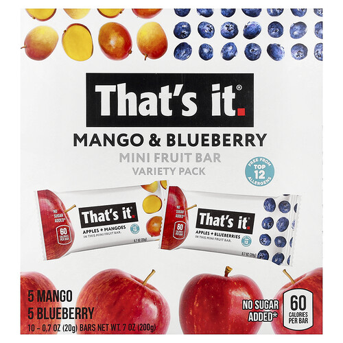That's It Mini Fruit Bars, Variety Pack, 10 Bars, 0.7 oz (20 g) Each