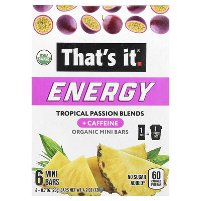 That's It Energy Organic Mini Bars Tropical Passion Blends 6 Mini Bars 0.7 oz (20 g) Each