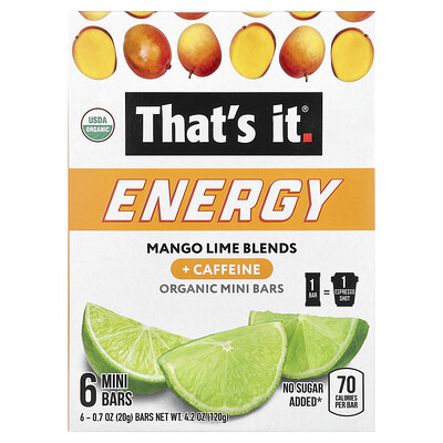 That's It  Energy  Organic Mini Bars  Mango Lime Blends  6 Mini Bars  0.7 oz (20 g) Each
