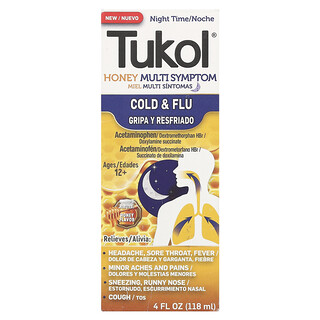 Tukol (투콜), 꿀 종합 증상, 감기 및 독감, 야간용, 만 12세 이상, 천연 꿀, 118ml(4fl oz)