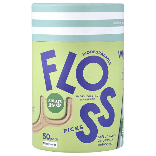 Smartlifeco Biodegradable Floss Picks, Mint, 50 Pack