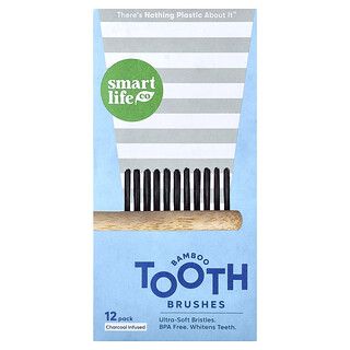 SmartLifeCo, Bamboo Toothbrushes, Charcoal Infused, 12 Pack