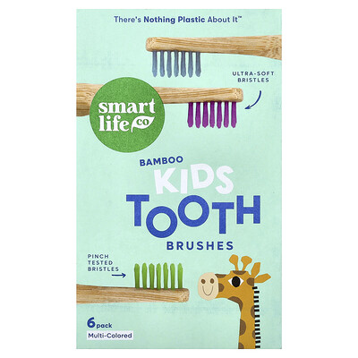 SmartLifeCo, Cepillos de dientes de bambú para niños, Multicolor, 6 unidades