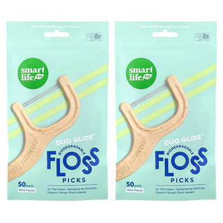 SmartLifeCo, Fio Dental com Haste Duopik™, Menta, 100 Unidades