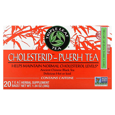 Product Image for Triple Leaf Tea, Cholesterid -Pu-Erh Tea, 20 Tea Bags, 1.34 oz (38 g)