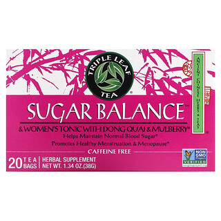 Triple Leaf Tea, Sugar Balance, Tónico para mujeres con dong quai y morera, Sin cafeína, 20 bolsitas de té, 38 g (1,34 oz)
