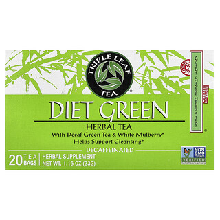 Triple Leaf Tea, Chá Verde de Ervas Dieta, Descafeinado, 20 Saquinhos de Chá, 33 g (1,16 oz)