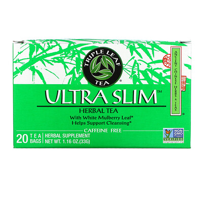 

Triple Leaf Tea Ultra Slim Herbal Tea With White Mulberry Leaf Caffeine-Free 20 Tea Bags 1.16 oz (33 g)