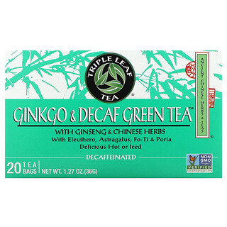 Triple Leaf Tea, Tè verde al ginkgo e decaffeinato, 20 bustine di tè, 36 g