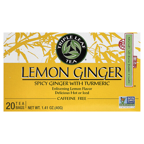 Triple Leaf Tea, Lemon Ginger, Caffeine Free, 20 Tea Bags, 1.41 oz (40 g)