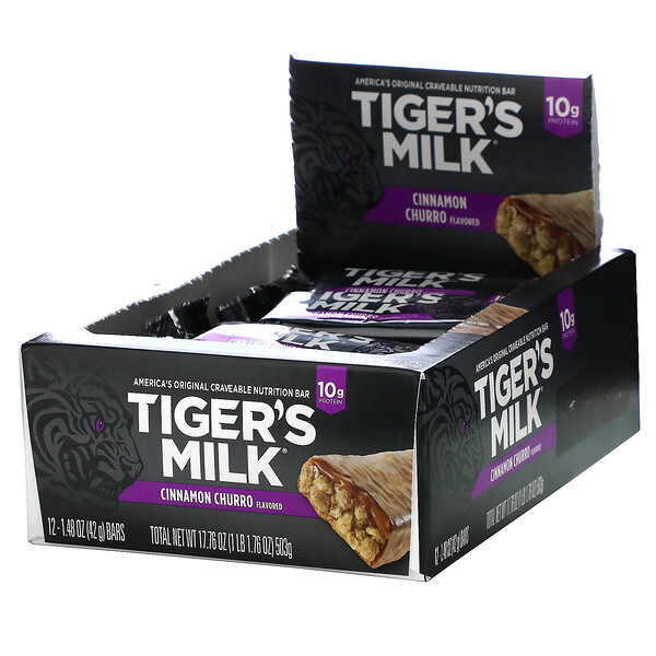 Tiger's Milk‏, Nutrition Bar, Cinnamon Churro, 12 Bars, 1.48 oz (42 g) Each
