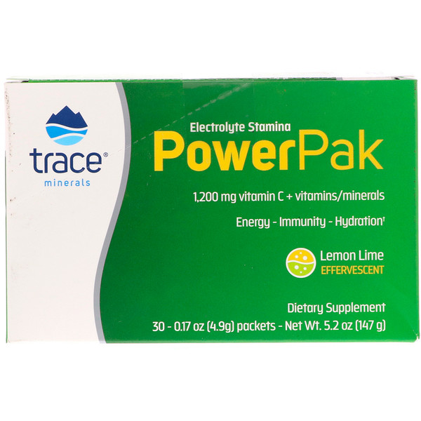 Trace Minerals Research, Electrolyte Stamina, Power Pak, вкус лимон-лайм, 30 пакетиков по 4.9 г каждый