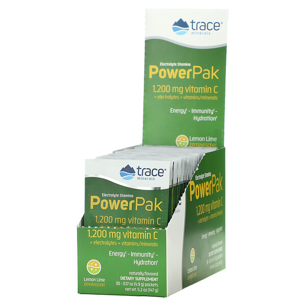 Trace Minerals Research, Electrolyte Stamina PowerPak, Power-Mix mit Elektrolyten für Ausdauer, Zitrone-Limette, 30 Päckchen, je 4,9 g (0,17 oz.)