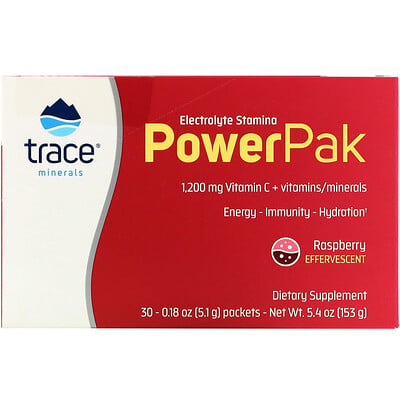 Trace Minerals Research Electrolyte Stamina PowerPak, Raspberry, 30 Packets, 0.18 oz (5.1 g) Each