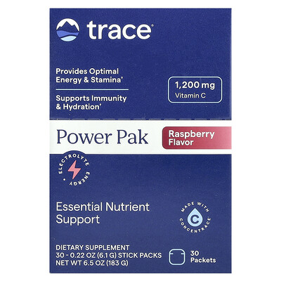 Trace PowerPak Raspberry 30 Stick Packs 0.22 oz (6.1 g) Each