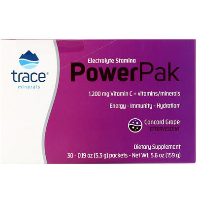 Trace Minerals Research Electrolyte Stamina PowerPak, Concord Grape, 30 Packets. 0.19 oz (5.3 g) Each