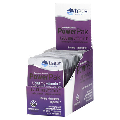 

Trace Minerals ® Electrolyte Stamina PowerPak виноград Конкорд 30 пакетиков. 5 3 г (0 19 унции) каждый