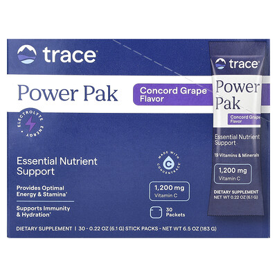 Trace  Power Pak  Essential Nutrient Support  Concord Grape  30 Stick Packs  0.22 oz (6.1 g) Each