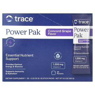 Trace, Power Pak, Essential Nutrient Support, Concord Grape, 30 Stick Packs, 0.22 oz (6.1 g) Each