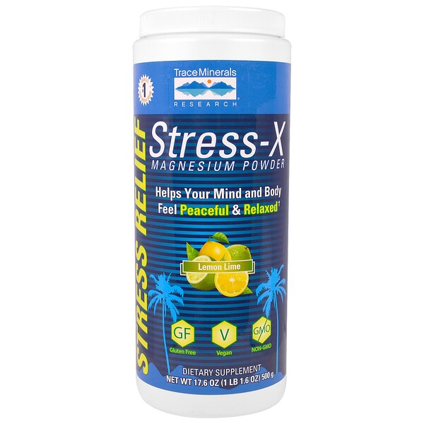Trace Minerals Research, Стресс-X, магниевый порошок, лимон-лайм, 17,6 унций (500 г) (Discontinued Item) 