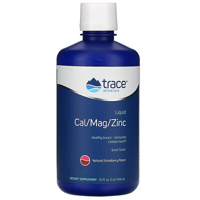 Trace Minerals Research Liquid Cal/Mag/Zinc, Natural Strawberry Flavor, 32 fl oz (946 ml)