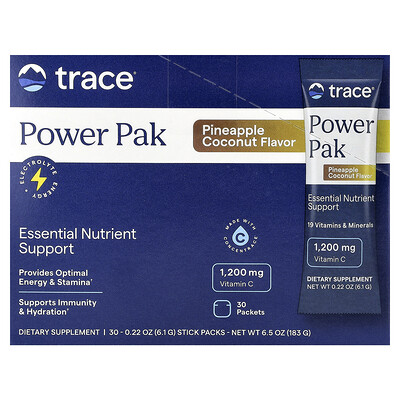 Trace, Power Pak, Piña y coco, 30 sobrecitos, 6,1 g (0,22 oz) cada uno