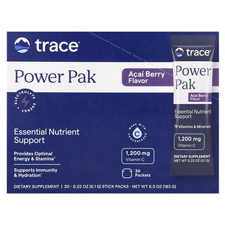 Trace, Power Pak, Baie d'açaï, 30 sachets en stick, 6,1 g pièce