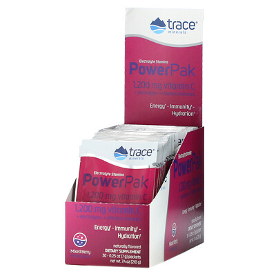 

Trace Minerals ® Electrolyte Stamina PowerPak ягодная смесь 30 пакетиков по 7 г (0 25 унции)