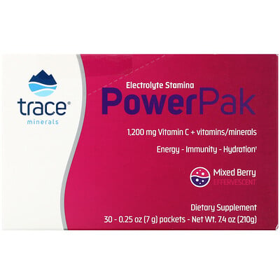 Trace Minerals Research Electrolyte Stamina PowerPak, Mixed Berry, 30 Packets, 0.25 oz (7 g) Each