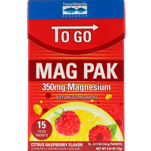 Отзывы о Трасе Минералс Ресерч, Mag Pak To Go, Magnesium Powder, Citrus Raspberry Flavor, 350 mg, 15 Packets, 0.17 oz (4.8 g) Each